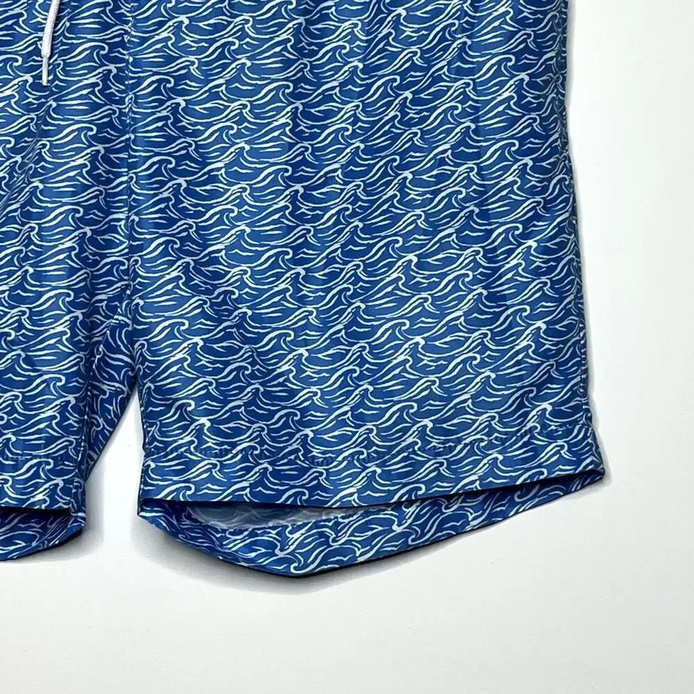 Con.Struct Tidal Wave Print Swim Shorts Blue White Mens Large Beach Pool Lake